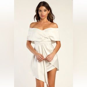 Ivory Satin Off-the-Shoulder Mini Dress